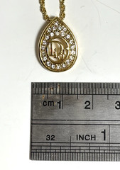 Christian Dior necklace pendant with CD logo rhinestones gold plated teardrop