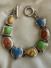 VTG Mexico 925 Multi Stone Toggle Bracelet 7.25in 49Grams