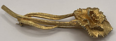 Vintage Signed RSK Gold Tone Carnation Rose Long Stem 3 7/8″ Brooch