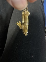 Vintage 50s Goldtone Locket Painted Courting Couple Silhouette Victorian Revival