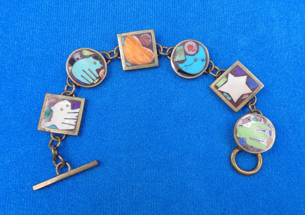 Vintage 1970’s Bronze Inlay Panels Story Bracelet ~ Andrew Shows & Turza Wells