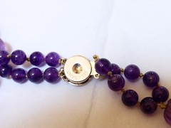 Vintage Carved Amethyst, Lapis, Laquer Beads Necklace, Sterling Bead, Clasp