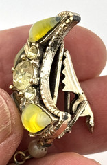 Vintage Sweater Guard Clip Crescent Moon Yellow Glass Teardrop Cabochons