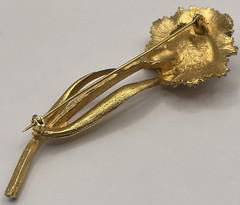 Vintage Signed RSK Gold Tone Carnation Rose Long Stem 3 7/8″ Brooch