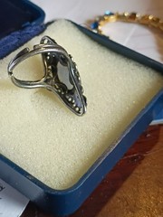 Beau Milgrain Filigree Sterling Silver Oblong Chalcedony Adjustable Ring