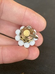 Vtg JAPAN White Milk Glass Round Beaded 7/8” Cluster Screw Back Earrings Floral