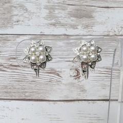 Vintage Clip On Earrings – 5/8″ Faux Pearls – Missing Gems & Cosmetic Issues