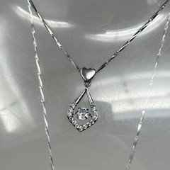 Vintage 925 Sterling Silver Love Drop Dancing Solitaire Crystal Pendant Necklace