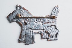 Vintage brooch Gablonz dog terrier rhinestone light blue 6 cm.