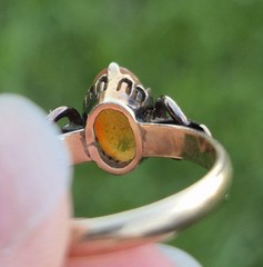 Antique 18K Yellow Gold Orange Fire Ethiopian Opal Ring Old Estate Jewelry