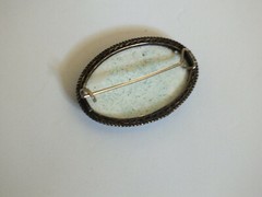 Beautiful Brooch Pin Silver Tone Blue Flower Cabochon 1 5/8 x 1 1/8″ NICE