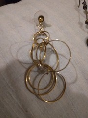 Vtg Gold Tone 2.75″ Dangle Multiple Hoops Post Earrings Circle Of Infinity