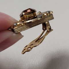 Vintage Unsigned Black Enamel Gold Tone Victorian Reproduction On Earrings AS IS