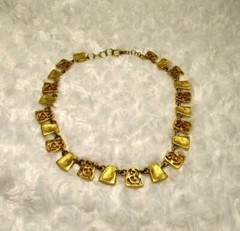 Vintage Choker Necklace Bright Gold Tone Trapezoid Geometric Chain Statement 18″