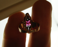 old antique 14K Rose Gold Victorian RING purple red gem Diamond Triads 3.75 2.6g