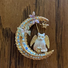 Kirks Folly Crescent Moon Cat Angels Insects, ￼Hourglass Brooch Gold Tone E2