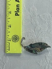 Vintage Abalone Shell Leaf Brooch Pin Clear Rhinestones Inlaid MCM Mermaidcore