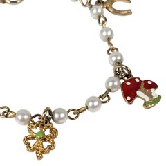 Vintage Mushroom Horseshoe Four Leaf Clover Enamel Lucky Charm Bracelet 6.5in