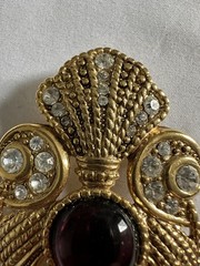 Vintage JEFF LIEB Purple Glass Cabochon Rhinestone Faux Pearl Pin Brooch B4