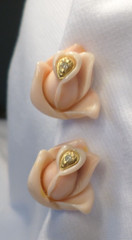 Vintage Pink Coral Color Acrylic Plastic Resin Flower Rose Crystal Clip Earrings