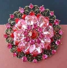 BIG PINK ROSE RHINESTONE ART DECO FLOWER BROOCH PIN~MOTHER’S DAY~BIRTHDAY GIFT