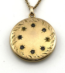 Antique Victorian Gold Filled Paste Stone E.M. Monogram Locket Necklace 21 In
