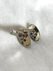Vintage Sun Eagle Cufflinks Silver Tone Large Oval Likely Malachite Japan⁠