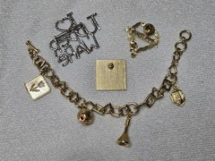 Vintage Tupperware Consultant/Seller Jewelry Lot 3 Pins 1 Charm Bracelet