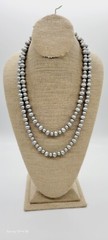 Layered Necklace Matte Silver tone Beaded 2 Row Flower Clasp Vintage 22 in