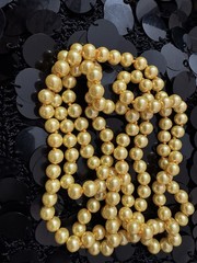 Long Purple Yellow Beige Turquoise Black Faux Pearl Necklace Length 25”