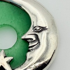 Vintage Crescent Man in the Moon Sterling Silver And Jade Jadiete Pendant NOS