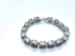 Vintage 90s Silver Tone Black Glass Square Link Bracelet Boho Fashion Jewelry