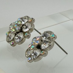 Vintage 1990s Swarovski Crystal AB Cluster Stud Earrings Silver Tone Flower NOS
