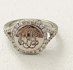 Signet Ring Sterling Silver 925 Monogram Pave Size 6