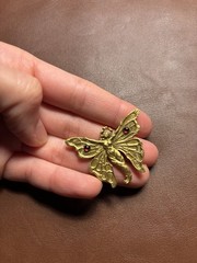 Newark Museum Reproduction Woman Butterfly Brooch Pin Gold Tone Garnet Whiteside