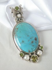 Huge Sterling Silver 925 Turquoise Statement Heavy Enhancer Pendant