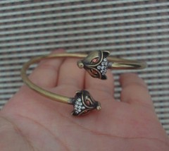56MM Brass Fox Heads Women Open Bangle Vintage Cuff Bracelet Gift for Her