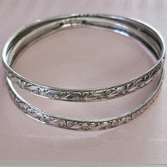 2 Danecraft Sterling Silver Bracelets S scroll 8″ Bangle Vintage