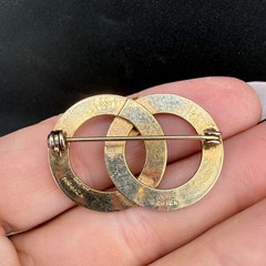 Vintage Gold Filled Brooch Double Circle Heart Love Wedding