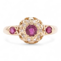 EDWARDIAN LOVE Antique 18K Yellow Gold Natural Ruby & Old Rose Cut Diamond Ring