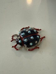 Trifari ‘Alfred Philippe’ Pave Navy Enamel/Turquoise Cabochons Ladybug Pin Clip