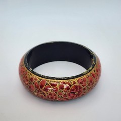 Vintage India Hand Painted Bangle Necklace Heart Floral Boho Beads