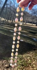 RARE ANTIQUE FIREY OPAL GOLD FOIL MILKY LILAC PINK GLASS BEAD WIRE NECKLACE SET