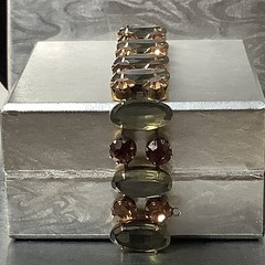 Vintage Signed Regency Golden Brown and Sage Green Crystal Bracelet 7″