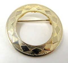 Gold Circle Pin 1 inch Round with Triangles Vintage Scarf Holder US Seller us