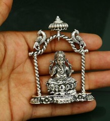 925 pure silver God Ganesha statue, figurine, puja article home temple art05