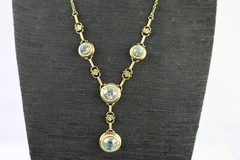 Antique Edwardian 14K Gold Round Vivid Blue Zircons with Seed Pearls Necklace
