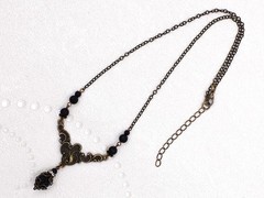 Art Nouveau Necklace Black Bead Rhinestone Antiqued Bronze Victorian Jewelry