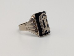 Victorian 10k A Monogram Black Onyx Ring Midnight Signet Ring. Statement Ring.