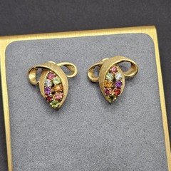 Vintage H. Stern 18K Gold Multicolor Rainbow Stones CLIP Earrings Mid Century